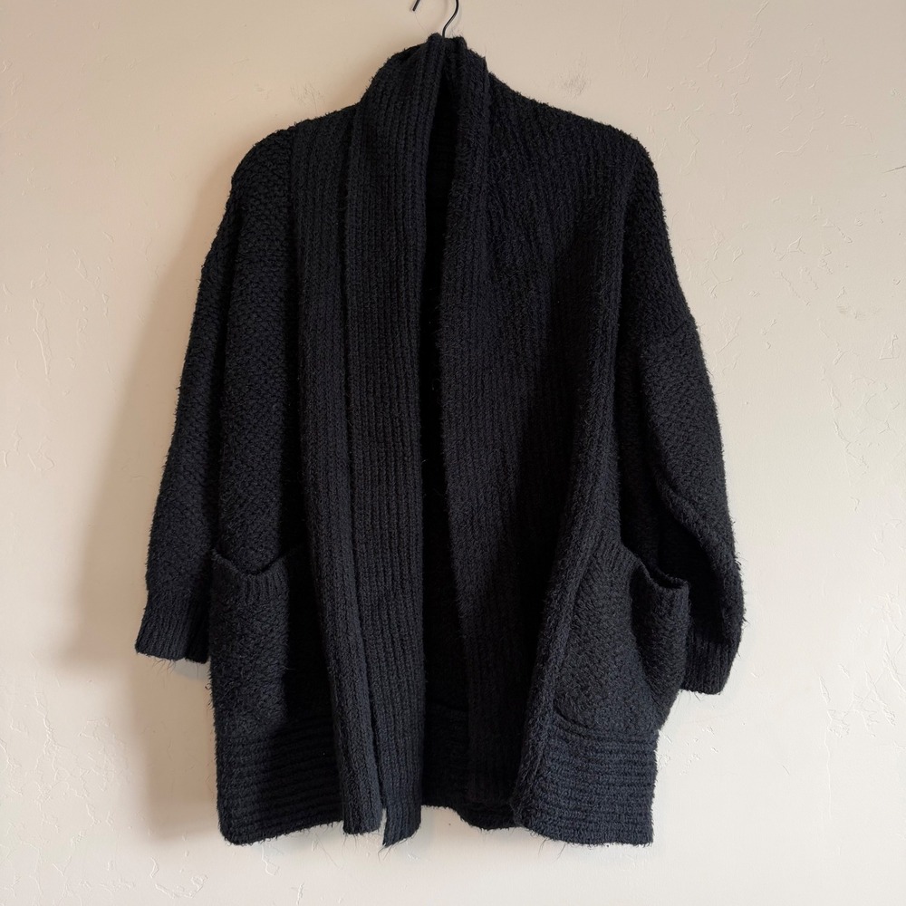 Pilcro Anthropologie Boucle Black Cardigan Cozy Knit Sweater Womens Size L‎